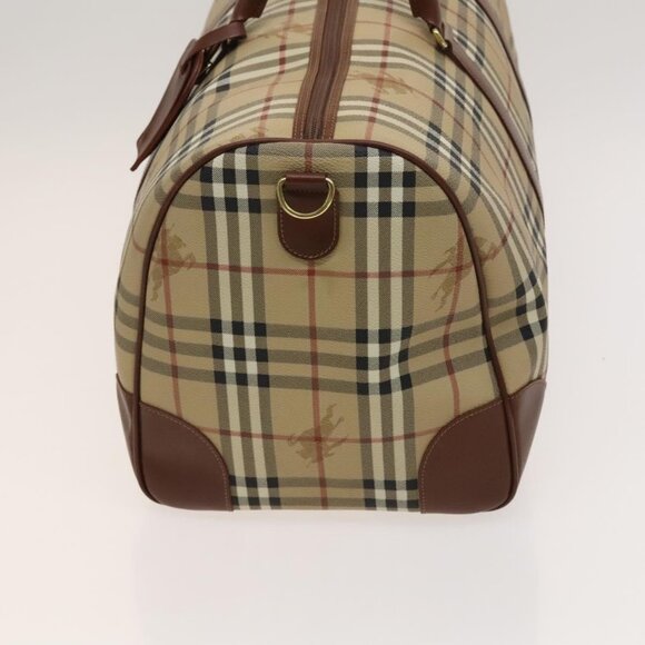 BURBERRY Nova Check Boston Bag PVC Beige Gold Auth 119095 - Picture 4 of 16